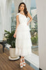 Load image into Gallery viewer, One Shoulder Tiered White Midi Graduation Dress with Bow