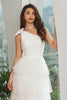 Load image into Gallery viewer, One Shoulder Tiered White Midi Graduation Dress with Bow