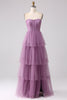 Load image into Gallery viewer, Purple A Line Tulle Tiered Pleated Long Prom Dress with Slit