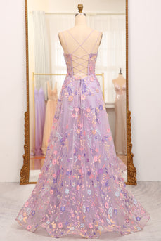 Mauve A-Line Spaghetti Straps Prom Dress with Appliques