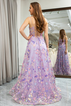 A-Line Mauve Spaghetti Straps Prom Dress with Appliques