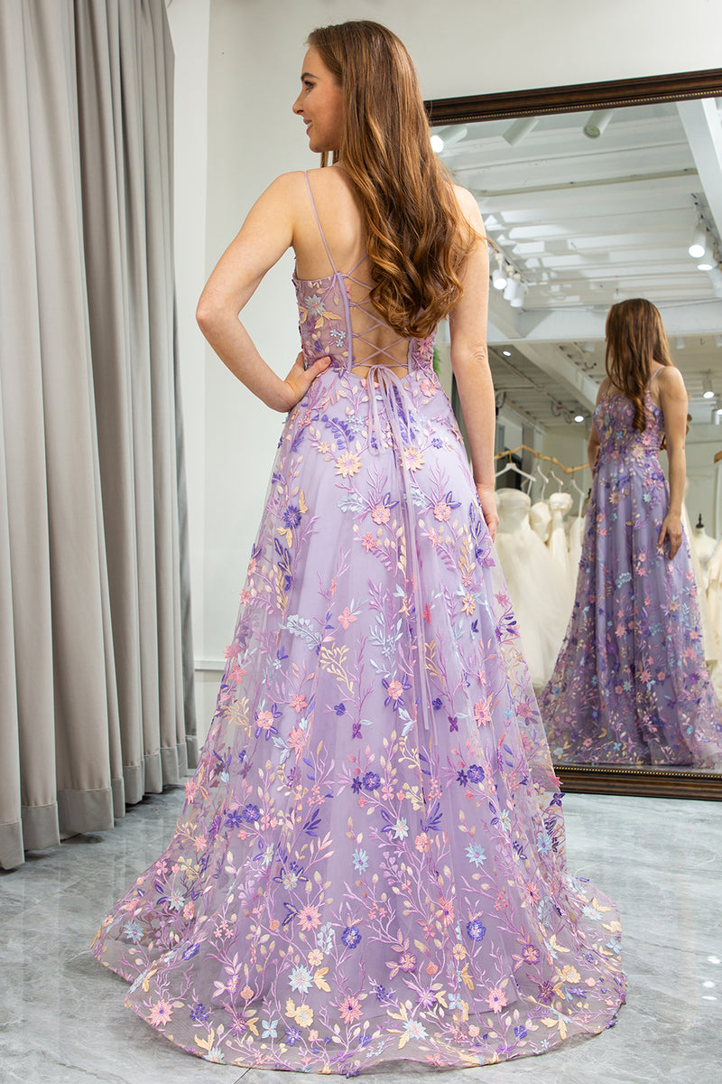 Load image into Gallery viewer, A-Line Mauve Spaghetti Straps Prom Dress with Appliques