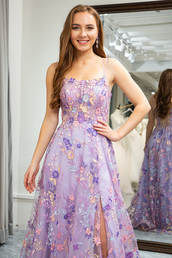 A-Line Mauve Spaghetti Straps Prom Dress with Appliques