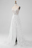 Load image into Gallery viewer, Ivory A Line Spaghetti Straps Applique Lace Corset Wedding Dress with Slit