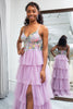 Load image into Gallery viewer, A-Line Mauve Spaghetti Straps Tulle Corset Prom Dress with Slit