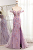 Load image into Gallery viewer, Purple Off the Shoulder Long Appliques Mermaid Prom Dress with Slit