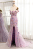 Load image into Gallery viewer, Purple Off the Shoulder Long Appliques Mermaid Prom Dress with Slit