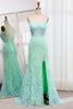 Load image into Gallery viewer, Green Mermaid Spaghetti Straps Sequins Long Prom Dress with Slit