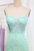 Load image into Gallery viewer, Green Mermaid Spaghetti Straps Sequins Long Prom Dress with Slit