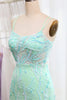 Load image into Gallery viewer, Green Mermaid Spaghetti Straps Sequins Long Prom Dress with Slit