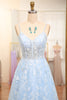 Load image into Gallery viewer, A-Line Sky Blue Spaghetti Straps Lace Corset Prom Dress