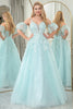 Load image into Gallery viewer, Glitter Mint A-line Spaghetti Strap Corset Prom Dress with Appliques