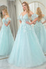 Load image into Gallery viewer, Glitter Mint A-line Spaghetti Strap Corset Prom Dress with Appliques