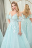 Load image into Gallery viewer, Glitter Mint A-line Spaghetti Strap Corset Prom Dress with Appliques