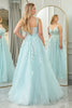 Load image into Gallery viewer, Glitter Mint A-line Spaghetti Strap Corset Prom Dress with Appliques