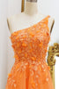 Load image into Gallery viewer, One Shoulder A-line Orange Prom Dress with Appliques