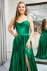 Load image into Gallery viewer, Dark Green A-line Spaghetti Straps Corset Prom Dress with Slit