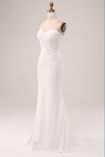 Ivory Strapless Mermaid Wedding Party Dress