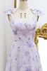 Load image into Gallery viewer, A Line Lilac Floral Print Prom Dress with Bows