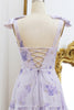 Load image into Gallery viewer, A Line Lilac Floral Print Prom Dress with Bows