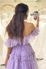 Load image into Gallery viewer, Lilac A Line Off the Shoulder Tulle Long Corset Prom Dress