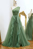 Load image into Gallery viewer, One Shoulder Green A Line Tulle Prom Dress with Lace-up Back