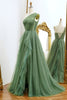 Load image into Gallery viewer, One Shoulder Green A Line Tulle Prom Dress with Lace-up Back