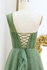 Load image into Gallery viewer, One Shoulder Green A Line Tulle Prom Dress with Lace-up Back