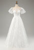 Load image into Gallery viewer, Ivory A-Line Puff Sleeves Wedding Dress with Appliques