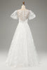 Load image into Gallery viewer, Ivory A-Line Puff Sleeves Wedding Dress with Appliques