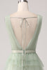 Load image into Gallery viewer, Pleated A Line Tiered Green Prom Dress with Slit