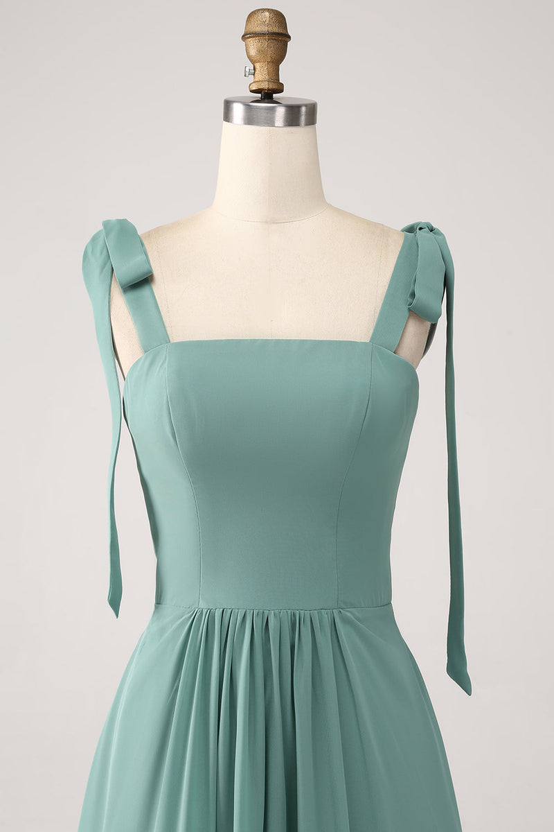 Load image into Gallery viewer, A Line Chiffon Green Long Bridesmaid Dress with Pleated