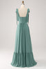 Load image into Gallery viewer, A Line Chiffon Green Long Bridesmaid Dress with Pleated