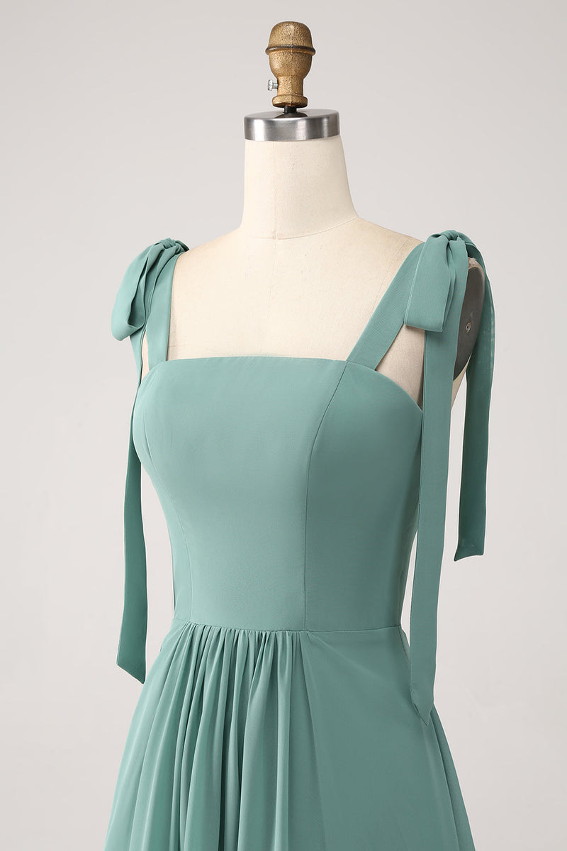 Load image into Gallery viewer, A Line Chiffon Green Long Bridesmaid Dress with Pleated