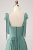 Load image into Gallery viewer, A Line Chiffon Green Long Bridesmaid Dress with Pleated