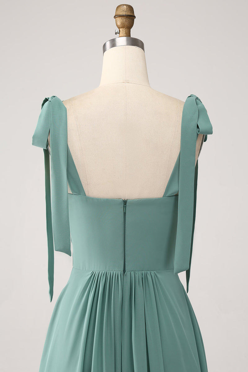 Load image into Gallery viewer, A Line Chiffon Green Long Bridesmaid Dress with Pleated