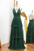 Load image into Gallery viewer, Dark Green A Line V-neck Pleated Prom Dress