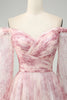 Load image into Gallery viewer, Blush Flower A-Line Off The Shoulder Print Prom Dress With Slit