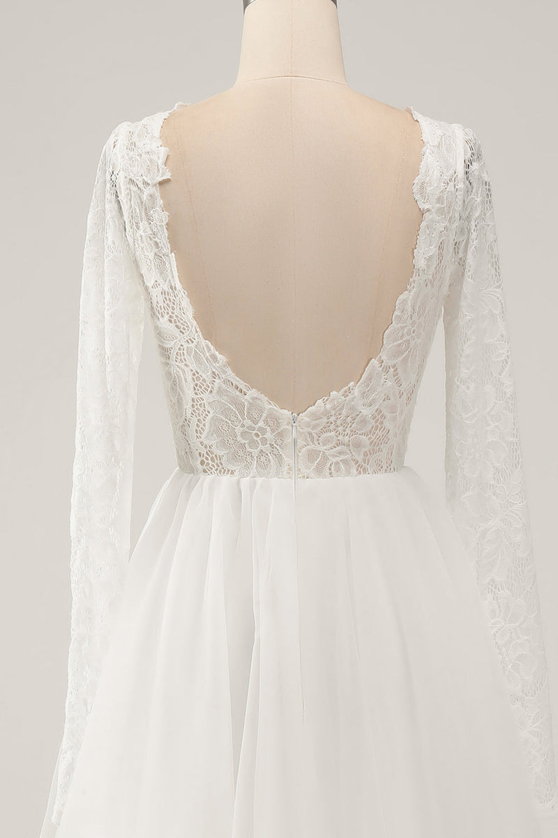 Load image into Gallery viewer, Elegant Ivory A Line Backless Long Sleeves Wedding Dress with Lace