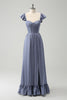 Load image into Gallery viewer, Grey Blue A Line Backless Corset Chiffon Bridesmaid Dress