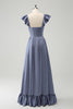 Load image into Gallery viewer, Grey Blue A Line Backless Corset Chiffon Bridesmaid Dress