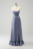 Load image into Gallery viewer, Grey Blue A Line Backless Corset Chiffon Bridesmaid Dress