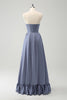 Load image into Gallery viewer, Grey Blue A Line Backless Corset Chiffon Bridesmaid Dress