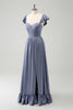 Load image into Gallery viewer, Grey Blue A Line Backless Corset Chiffon Bridesmaid Dress