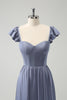 Load image into Gallery viewer, Grey Blue A Line Backless Corset Chiffon Bridesmaid Dress