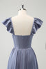 Load image into Gallery viewer, Grey Blue A Line Backless Corset Chiffon Bridesmaid Dress