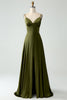 Load image into Gallery viewer, Olive A-Line Spaghetti Straps Satin Long Bridesamid Dress