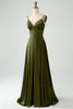 Load image into Gallery viewer, Olive A-Line Spaghetti Straps Satin Long Bridesamid Dress