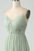 Load image into Gallery viewer, A-Line Dusty Sage Chiffon Spaghetti Straps Long Bridesmaid Dress with Slit