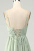 Load image into Gallery viewer, A-Line Dusty Sage Chiffon Spaghetti Straps Long Bridesmaid Dress with Slit